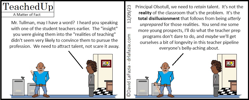 veteran teacher explains to administrator that teacher retention is key and that disillusionment is at the heart of the issue