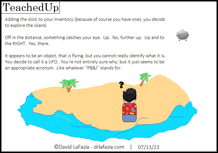 Pepp decides to explore the island and in the process sees an unidentified flying object coming down from the sky